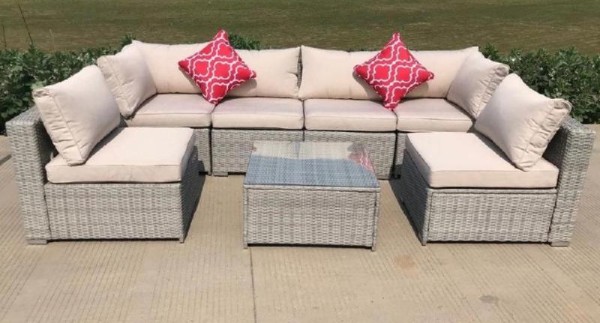 Диван-Трансформер AFINA модульный плетеный из иск. ротанга YR822BgB Grey/Beige купить в Новотроицке