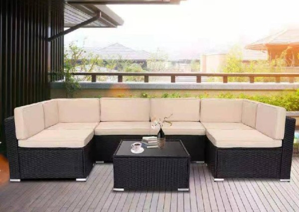 Диван-Трансформер AFINA модульный плетеный из иск. ротанга YR822_Black/Beige купить в Новотроицке