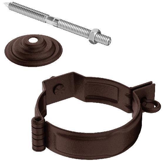 Водосток Aquasistem, Система 125x90 - Декоративный хомут трубы под метиз с комплектом крепления RAL 8017 Коричневый matt купить в Новотроицке